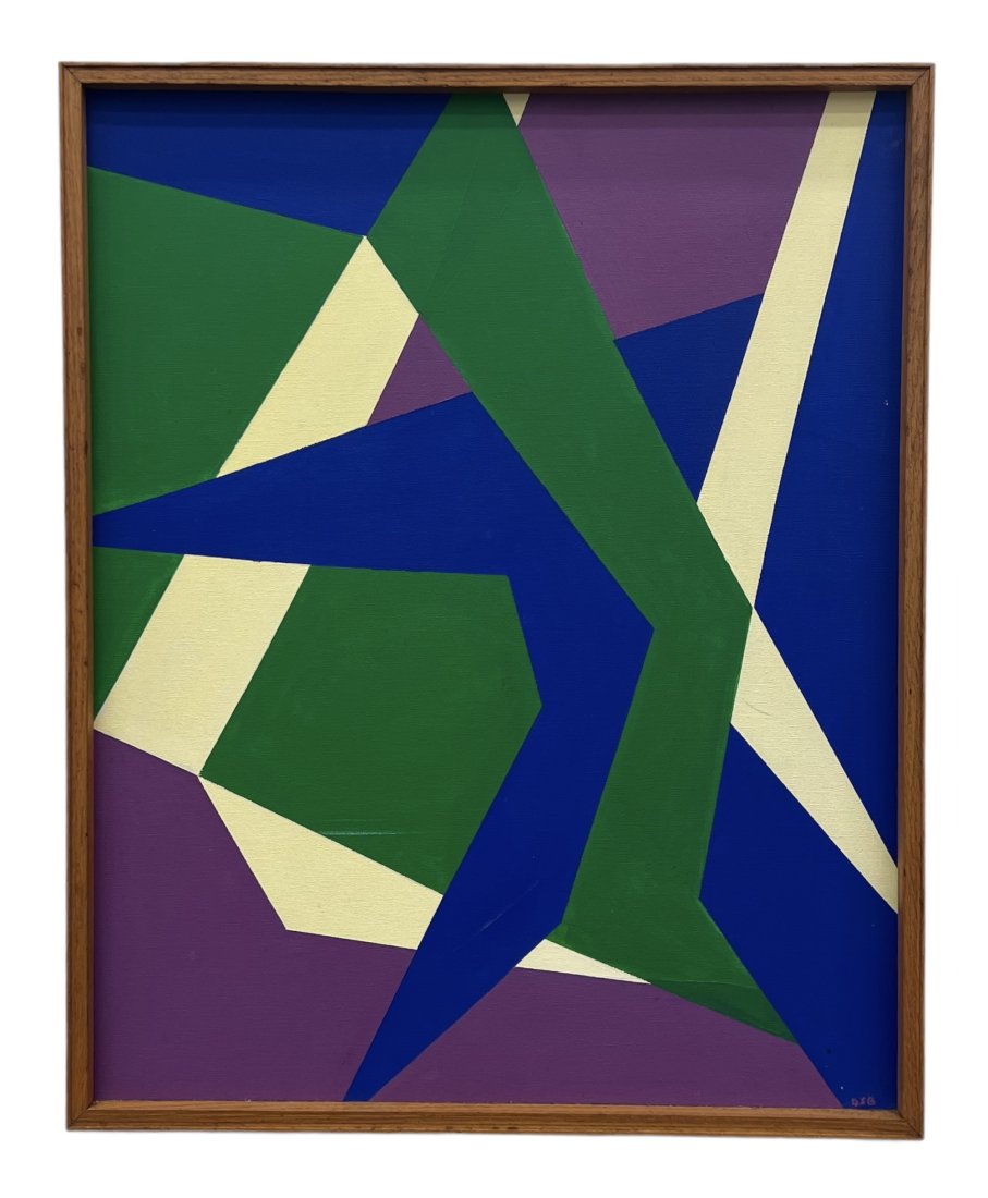 Vintage Hard Edge Abstract Painting Monogrammed Unknown Artist (1 of 3)