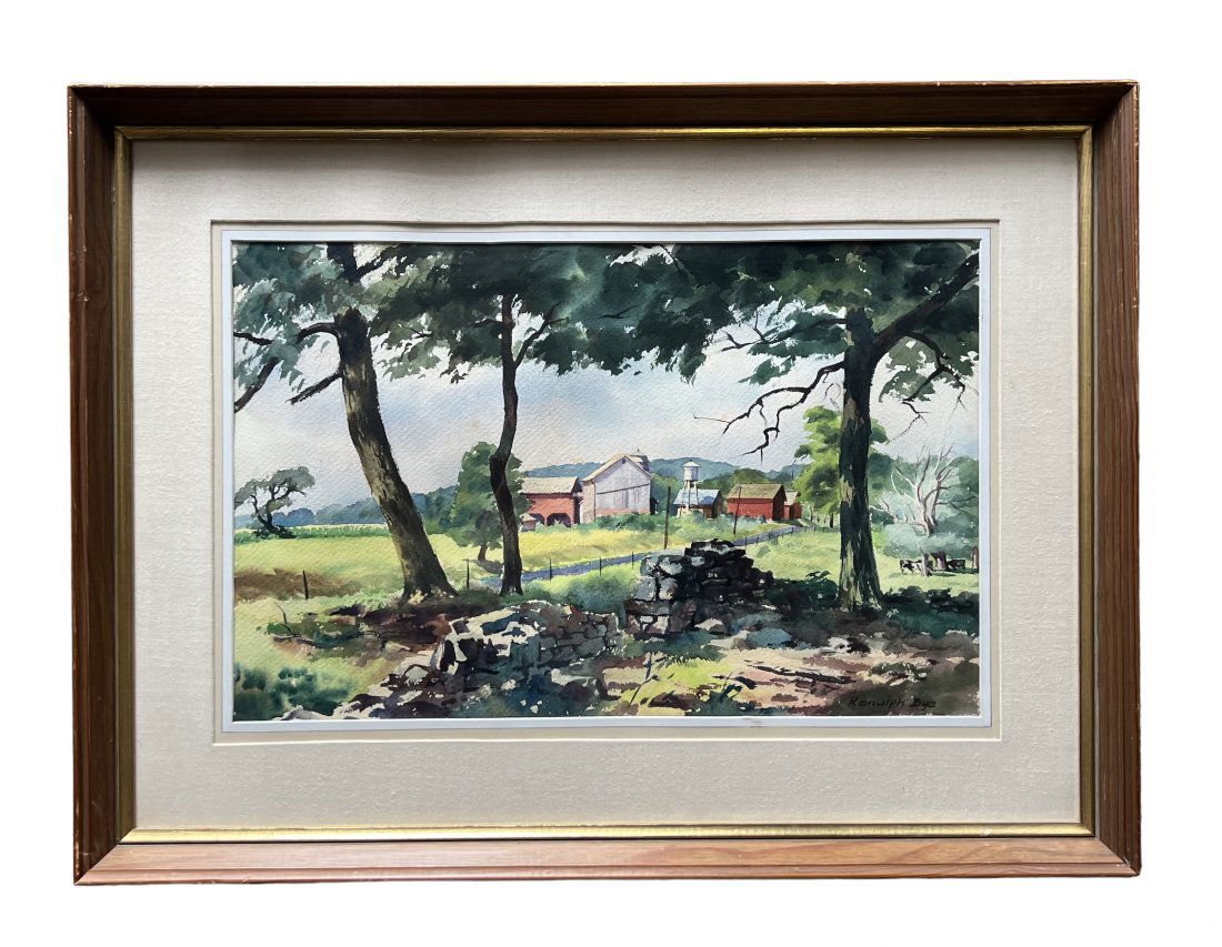 RANULPH BYE (1916-2003, Pennsylvania) Crumbling Wall August 1956: Watercolor on paper 21 1/3 x 13 1/2 in, 29 x 22 in (framed)
