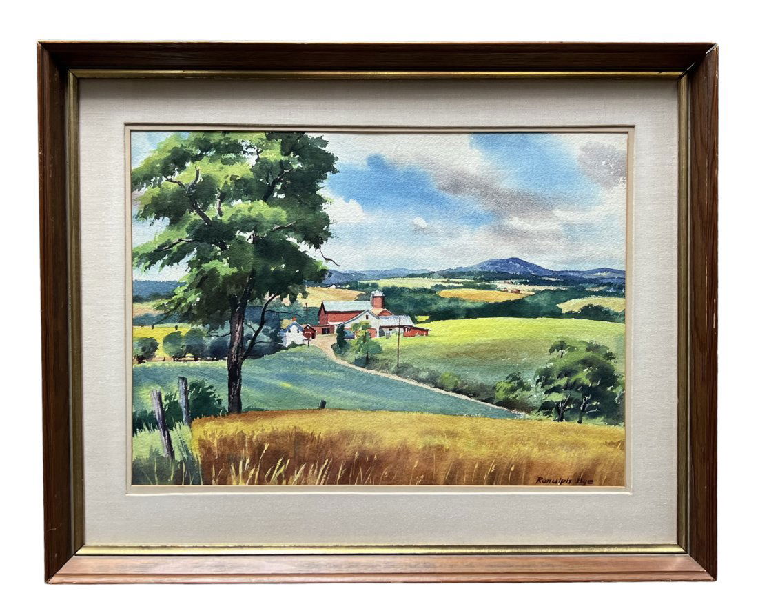 RANULPH BYE (1916-2003, Pennsylvania) Milford Hills 1957: Watercolor on paper 20 3/4 x 15 in, 27 1/2 x 22 in (framed)
