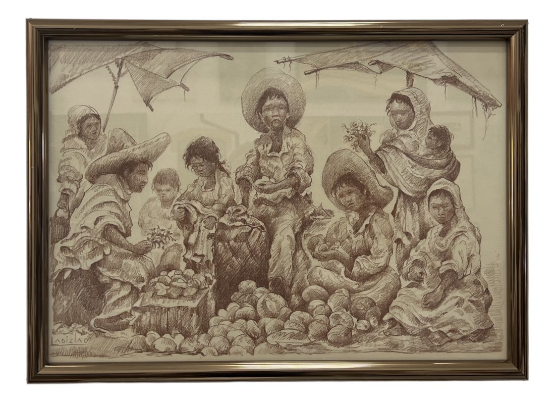Latin American Sepia Drawing Signed, Possibly Mexican: 29 1/2 x 21 1/2 in