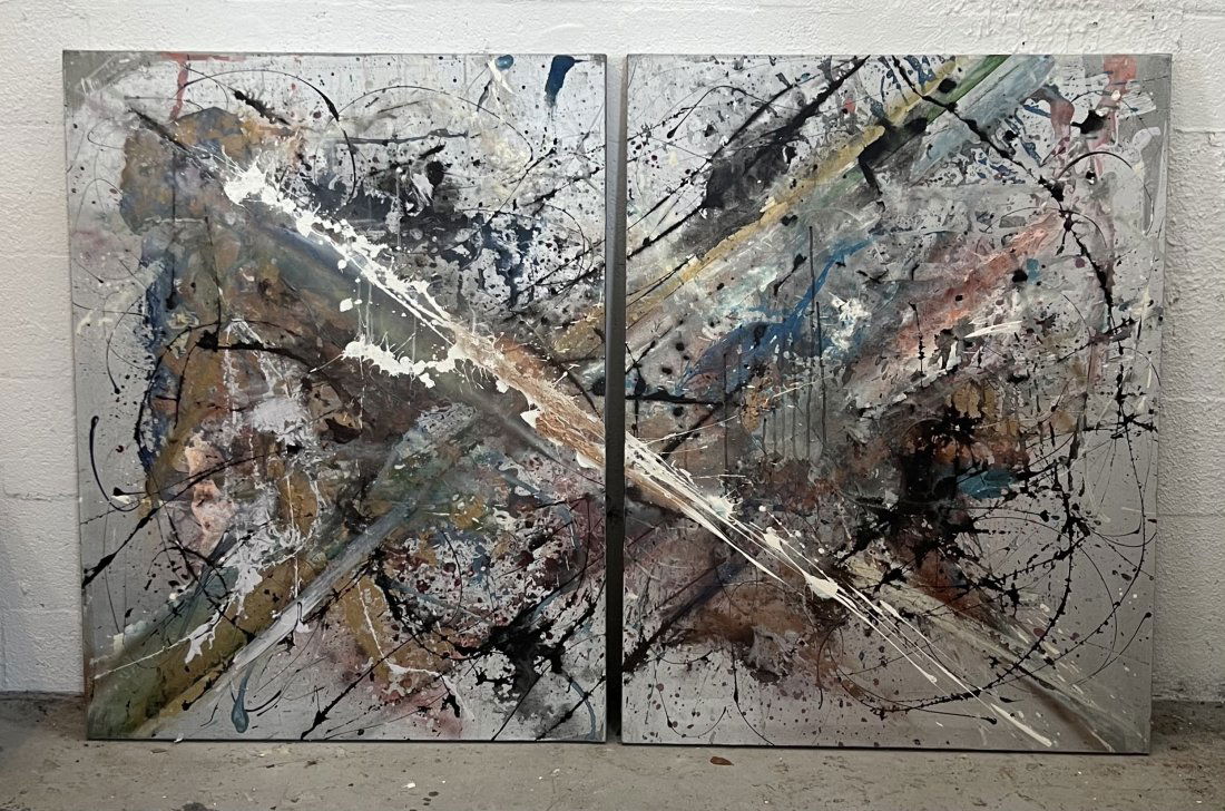 1980's Post Modernist Abstract Paintings SIgned On Back (1 of 4)