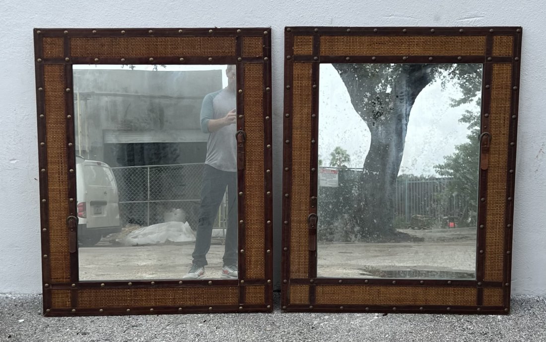 Pair Of Adnet Inspired Mirrors w/ Buckle Detail: 40 x 30 in