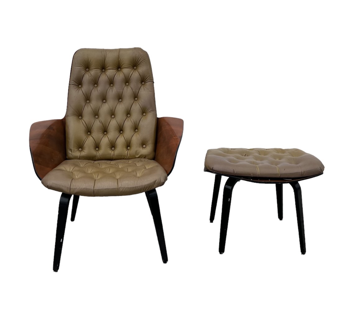 Mrs. Chair by George Mulhauser for Plycraft w/ Ottoman: 43 x 35 1/2 x 32 x 19 SH, 20 x 24 x 20 in