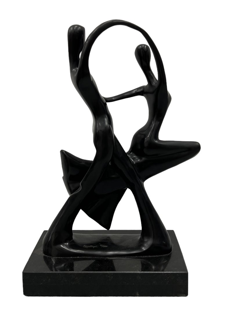 Modernist Bronze Sculpture Of Dancers, Signed: 15 1/2 H in, 10 x 6 in Base