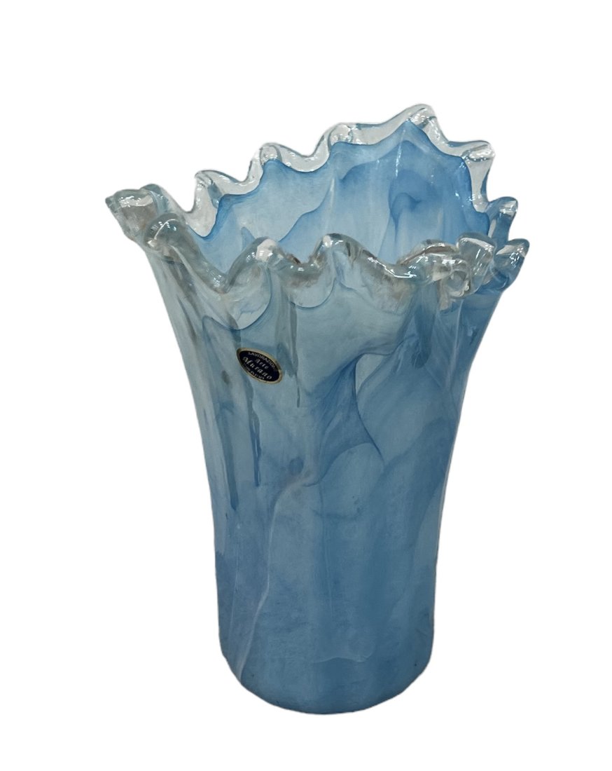 Vintage Blue Murano Glass Vase: 11 1/2 x 8 in
