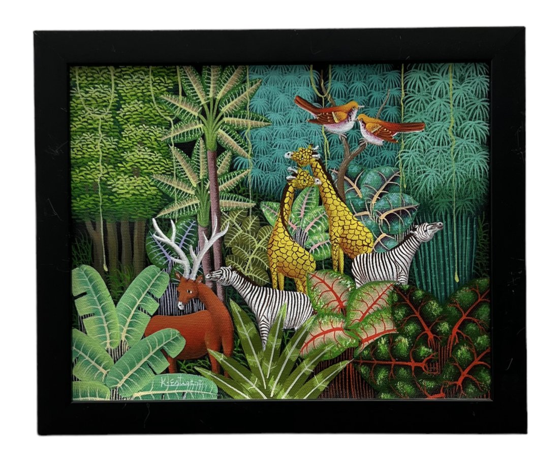 KEDSON ESTIGENE (20th c, Haiti) Jungle: Oil on canvas 10 x 8 in