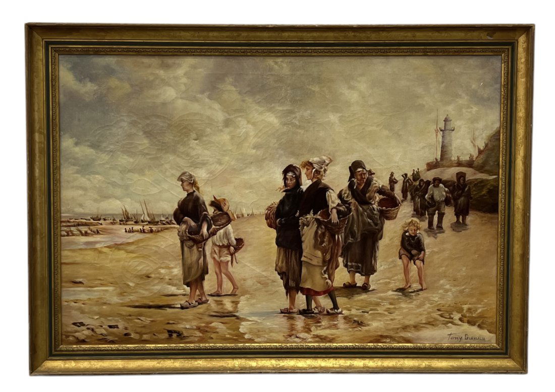 After John Singer Sargent "Oyster Gatherers Of Cancale" Oil Painting: 36 x 24 in, 40 x 28 in (framed)