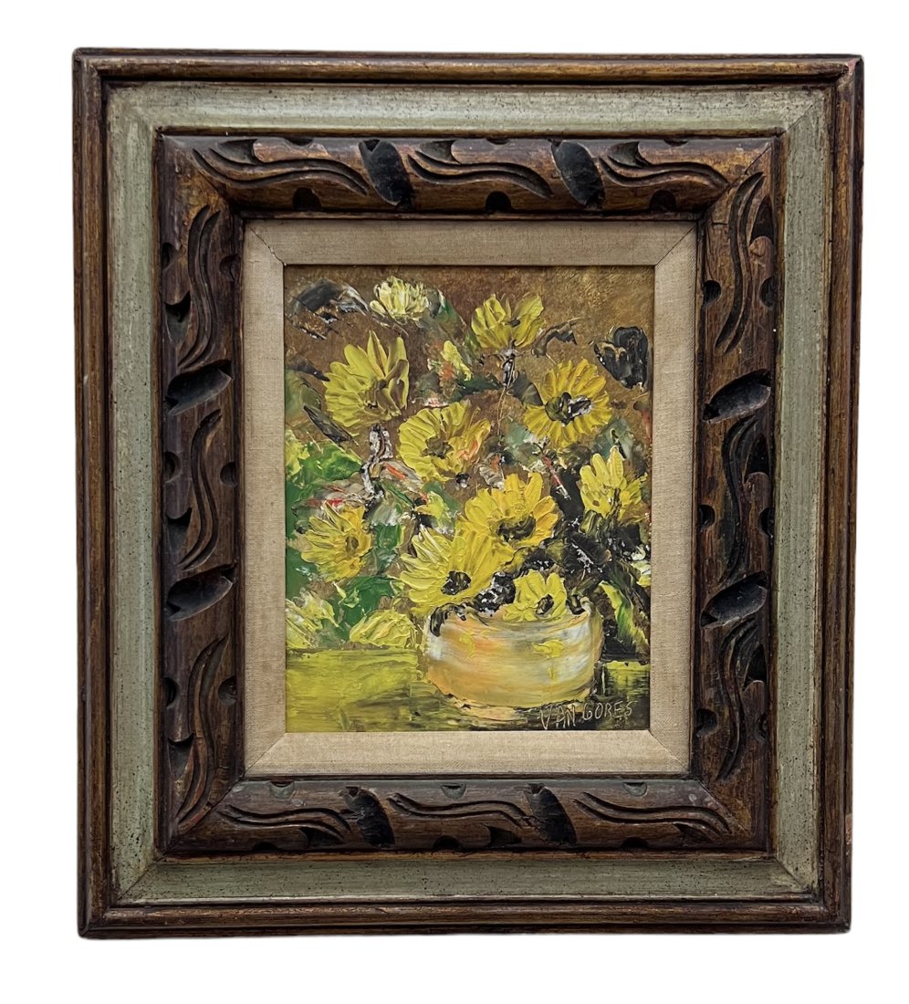 Dutch Painting Of Flowers, Signed: Oil on board 8 x 10 in, 16 x 18 in (framed)