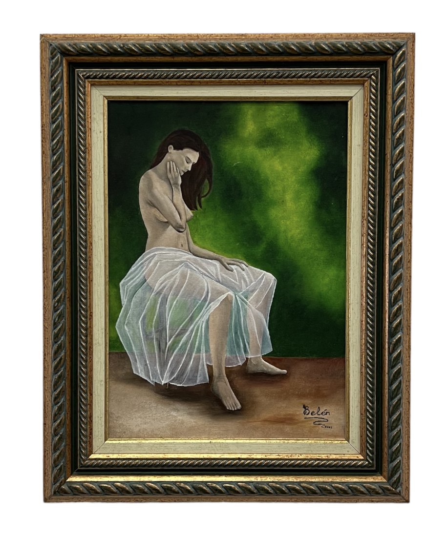 Latin American Surrealist Nude Painting, Signed: Oil on canvas 18 x 13 in, 24 1/2 x 19 1/2 in (framed)