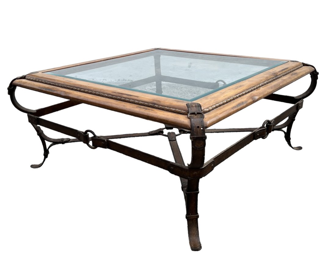 Vintage Adnet Hermes Style Faux Leather Equestrian Design Coffee Table (1 of 7)