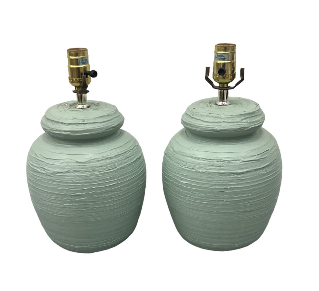 Pair Of Post Modernist Alsy Plaster Table Lamps: 12 x 7 in