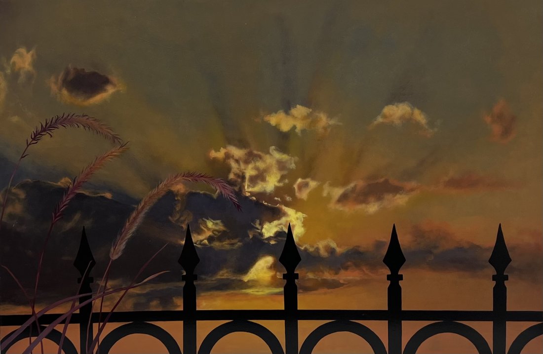 Large Hyperrealist Sunset Painting, Signed On Back (1 of 3)