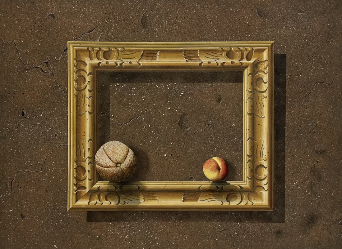 PAT ROSENSTEIN (20th c, American) Trompe L'Oeil Still Life: Oil on canvas 40 x 30 in
