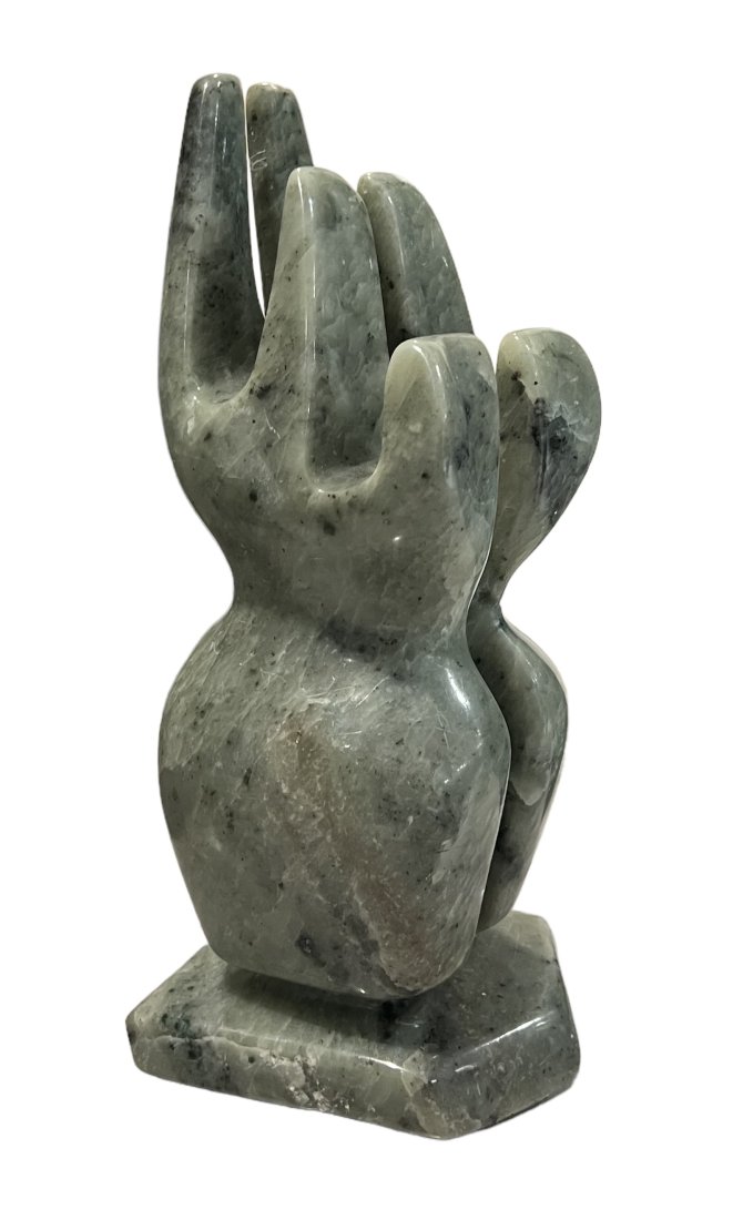 Mid-Century Modern Marbled Green Sculpture On Lucite Base: 14 x 8 x 5 in