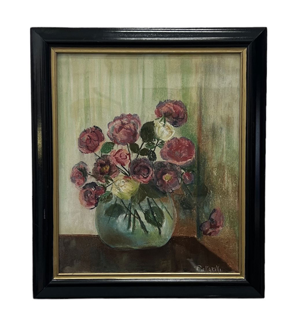 European School Still Life Of Flowers Pastel Signed By Unknown Artist (1 of 3)