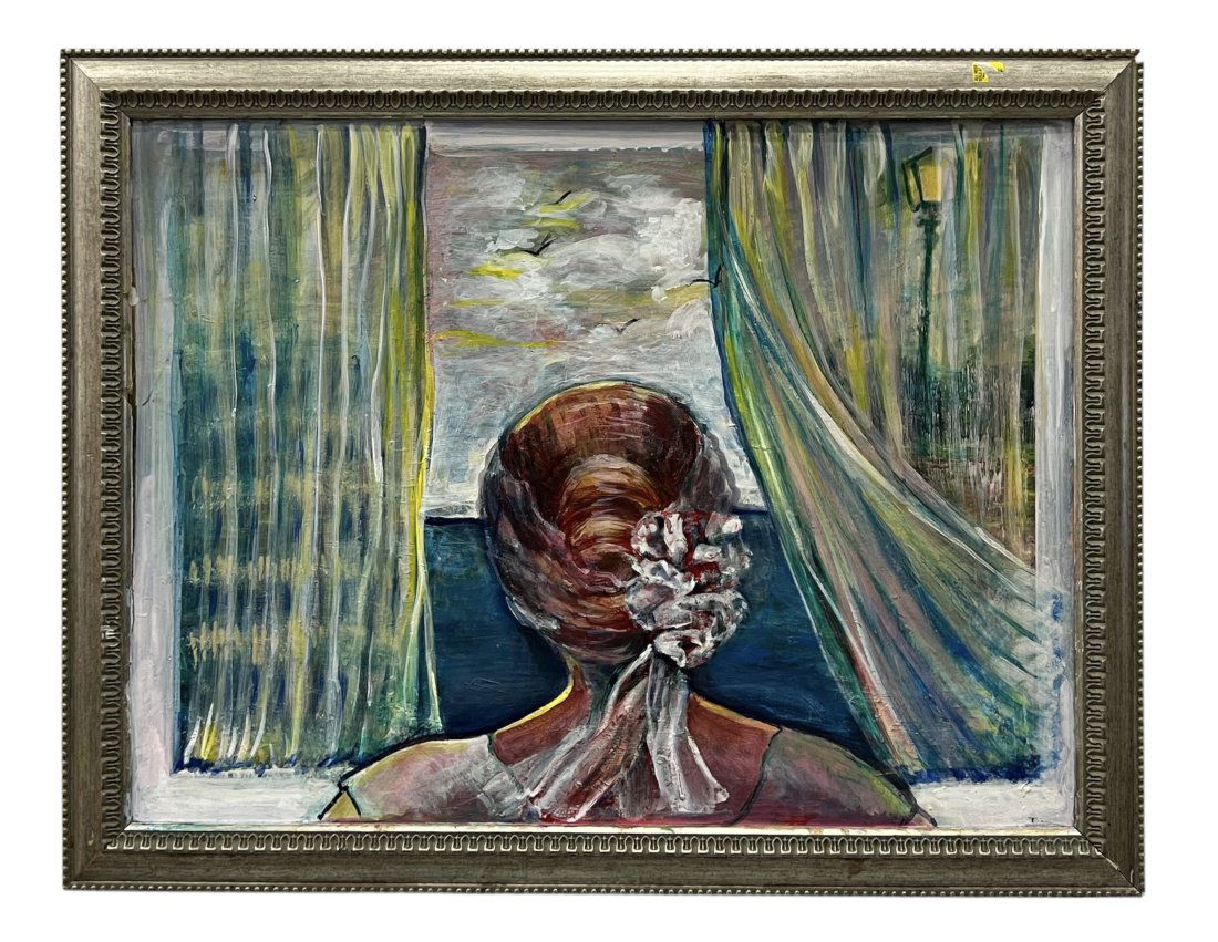 Modernist Painting Of Woman Looking Out Window, Unknown Artist (1 of 3)