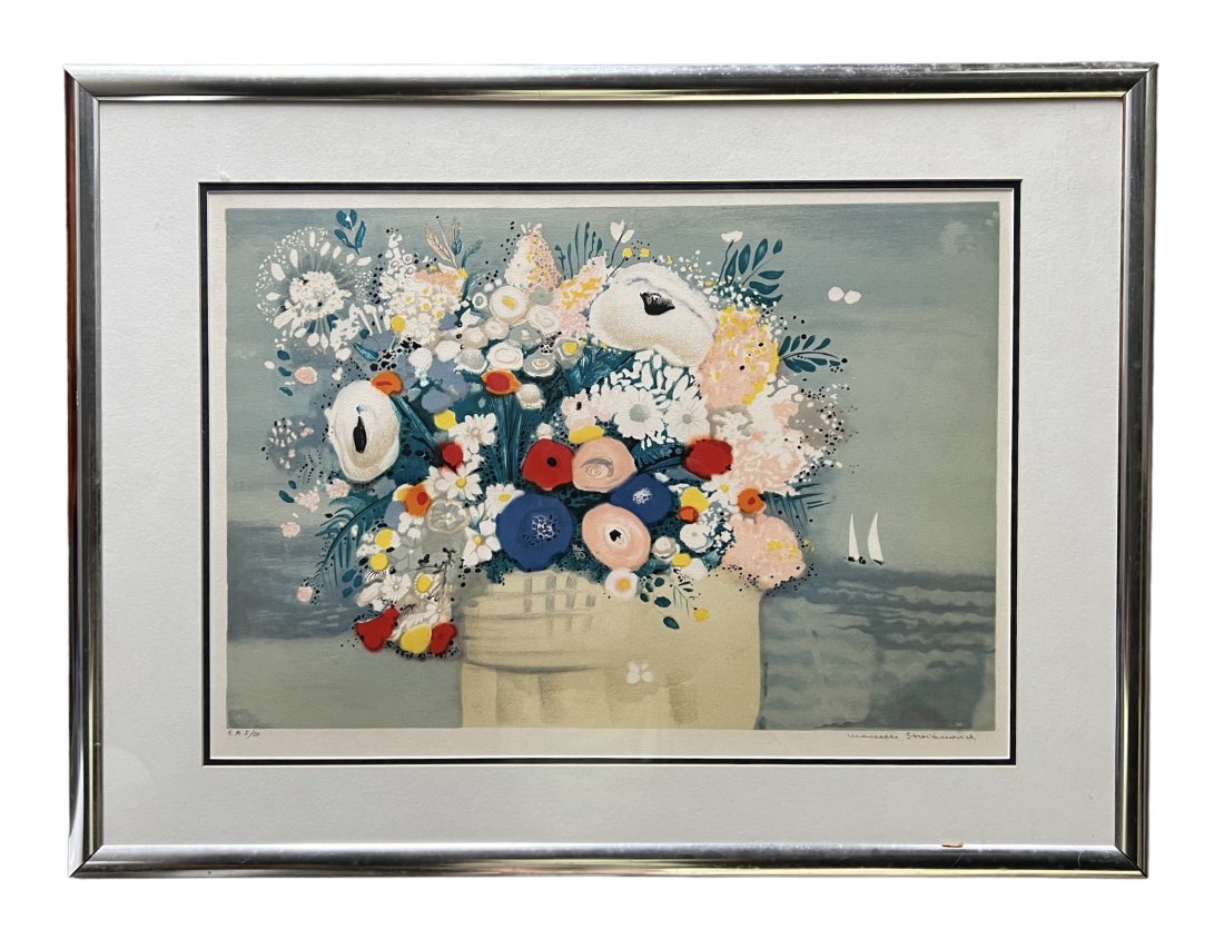 Marcelle Stoianovich (20th c, American) Fleurs, Lithograph: 23 x 15 3/4 in, 32 1/2 x 24 in
