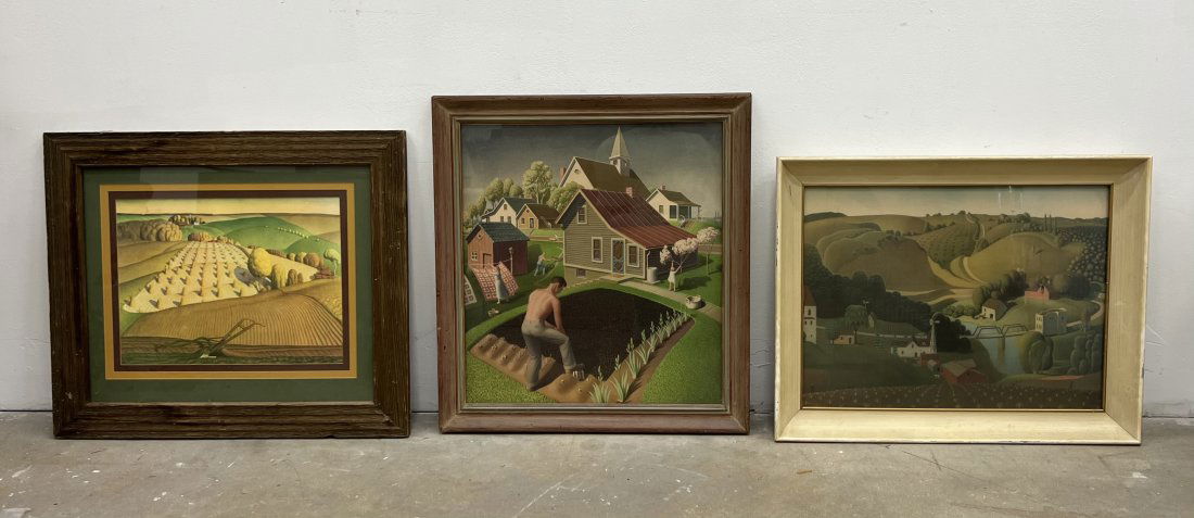 Lot Of 3 Grant Wood Regionalist WPA Prints (1 of 2)