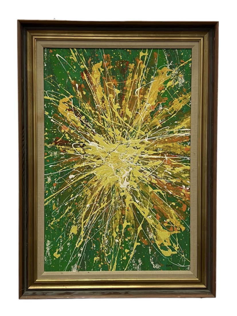 1970's Filipino Abstract Expressionist Splatter Painting, Signed: Oil on canvas 30 x 20 in,36 x 26 in (framed)