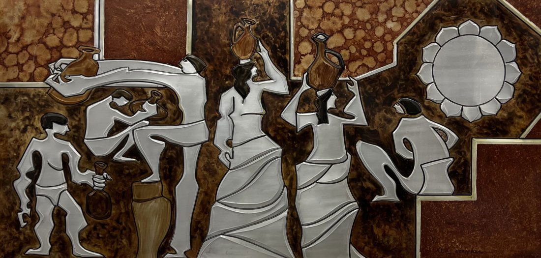 Large Modernist Metal Relief Wall Sculpture Signed Lacambra (1 of 3)