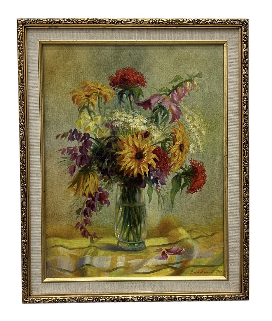 Russian Impressionist Still Life Of Flowers, Signed: Oil on canvas 14 x 18in