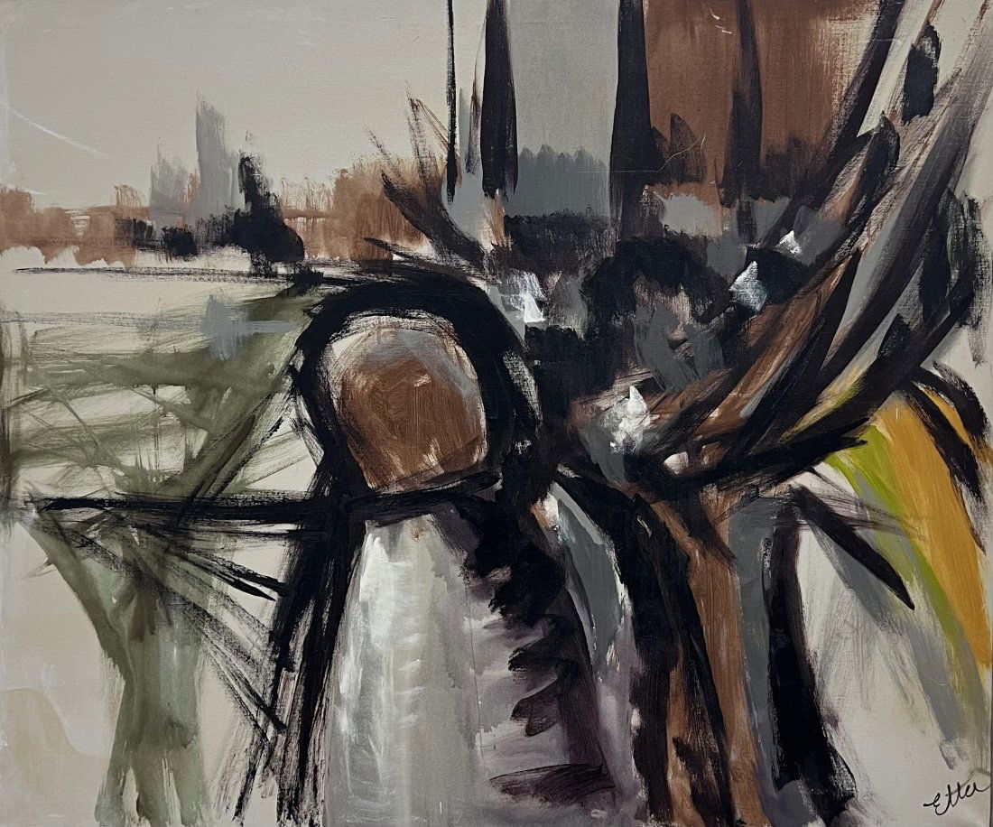 Large Abstract Cityscape Painting, Signed (1 of 5)