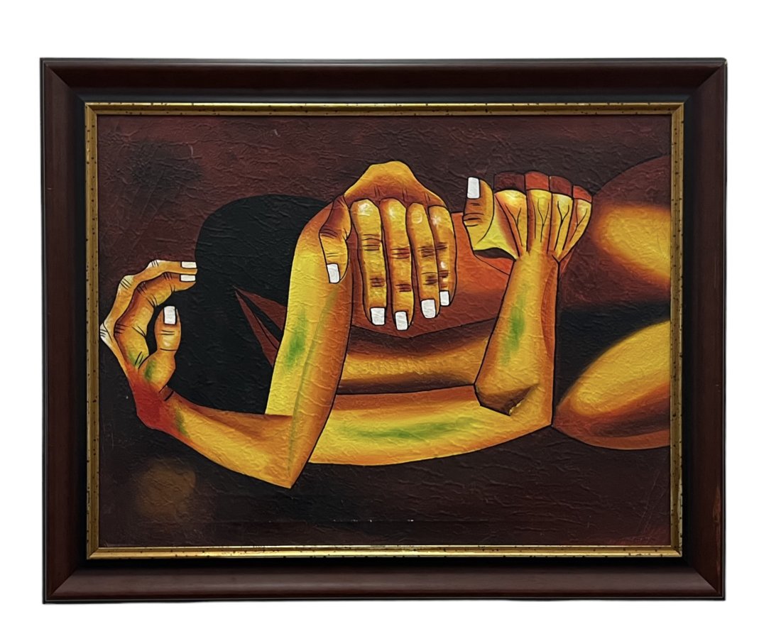Style Of Oswaldo Guayasamin Painting, Unsigned: Oil on canvas 36 1/2 x 29 in (framed)