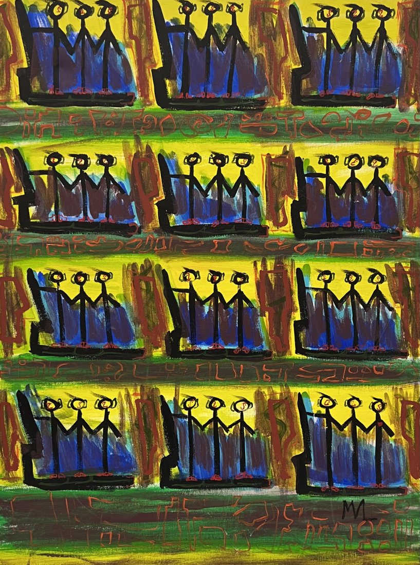 Primitive Grafitti Art Abstract Painting, Signed: Oil on canvas 40 x 30 in