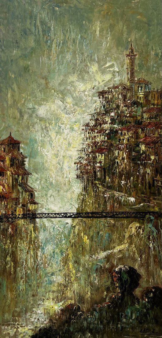 JULIO SANZ ESTANOL (20th c, Spanish) Bridge City Scene (1 of 3)
