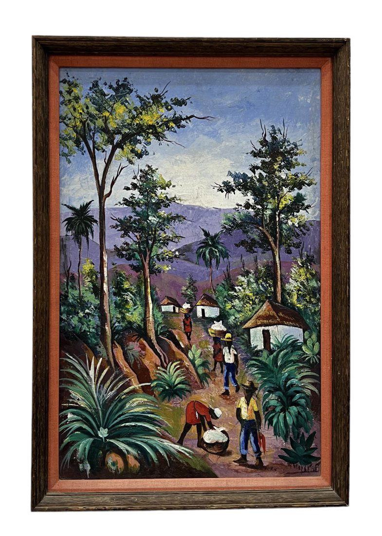 Vintage Haitian Village Scene, Signed By Unknown Artist (1 of 3)