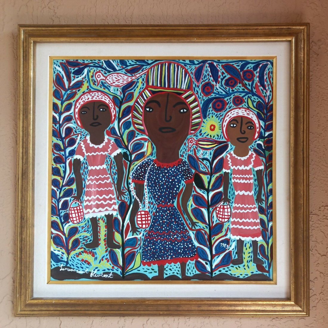 LOUISIANE SAINT FLEURANT (1924-2005, Haitian): Oil on board 24 x 24 in