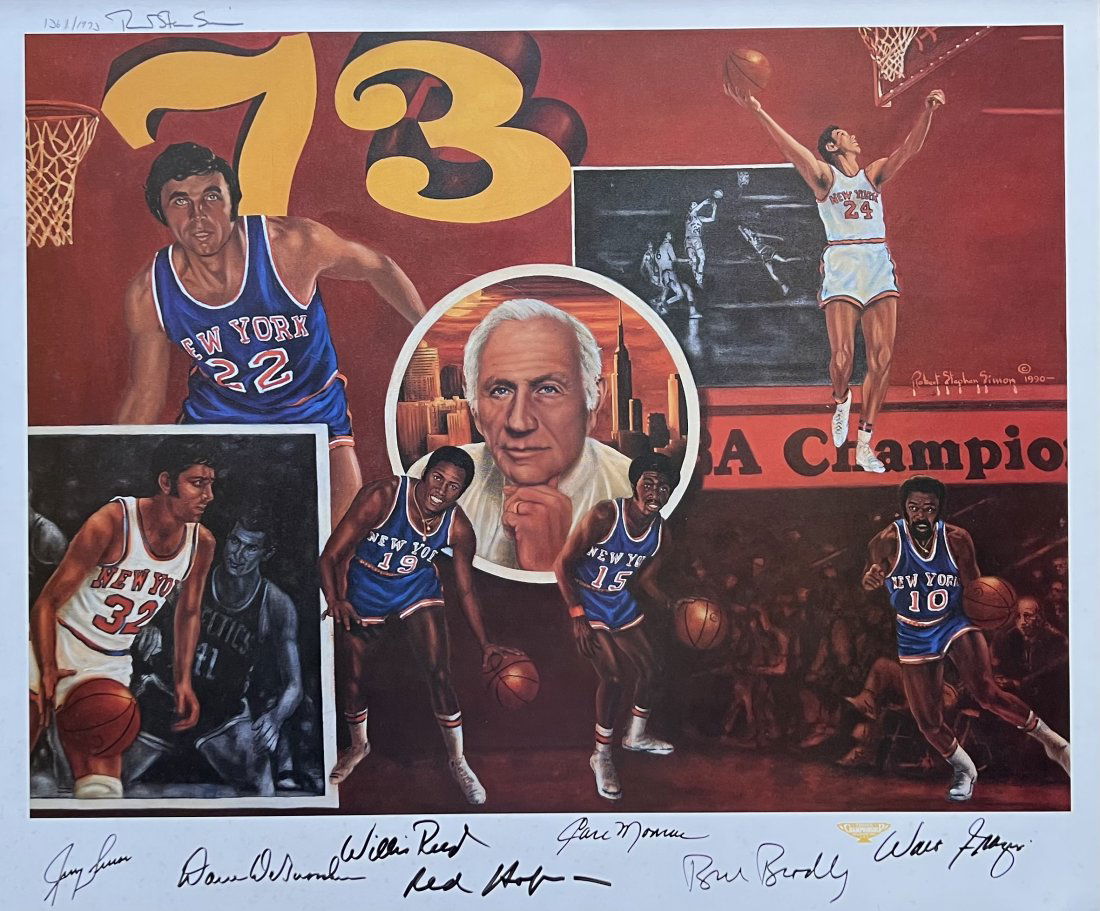 1973 Knicks Team Signed Lithograph Photo 7 Auto Walt Frazier Bill Bradley (1 of 7)