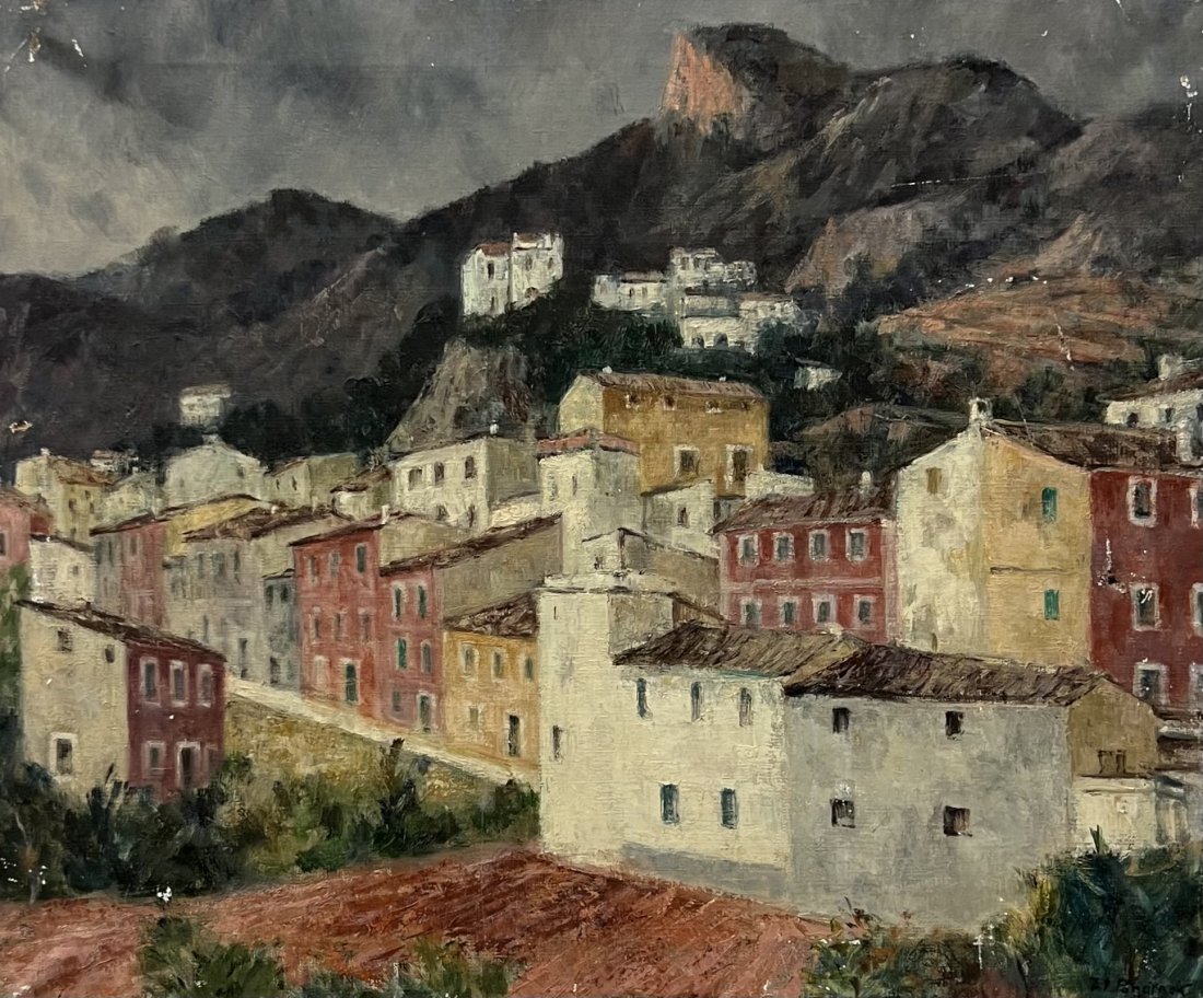 ZOLTAN POHARNOK (20th c, Hungarian) Impressionist Village Landscape: Oil on canvas 29 x 24 in