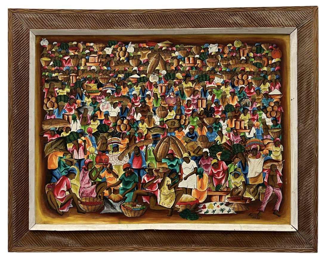 Large Haitian Painting, Signed: Oil on canvas 40 x 30 in