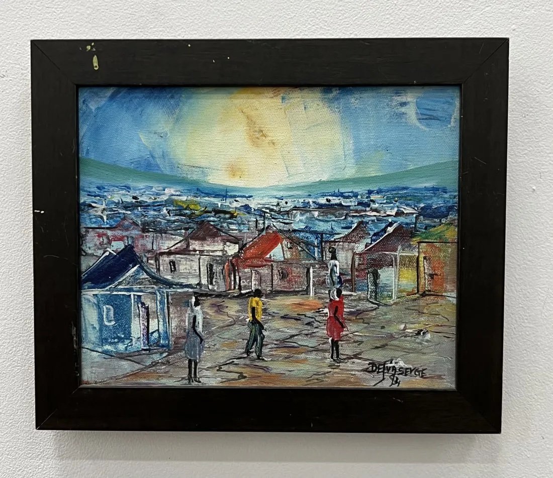 SERGE DELVA (20th c, Haiti) Village: Acrylic on canvas 8 x 10 in