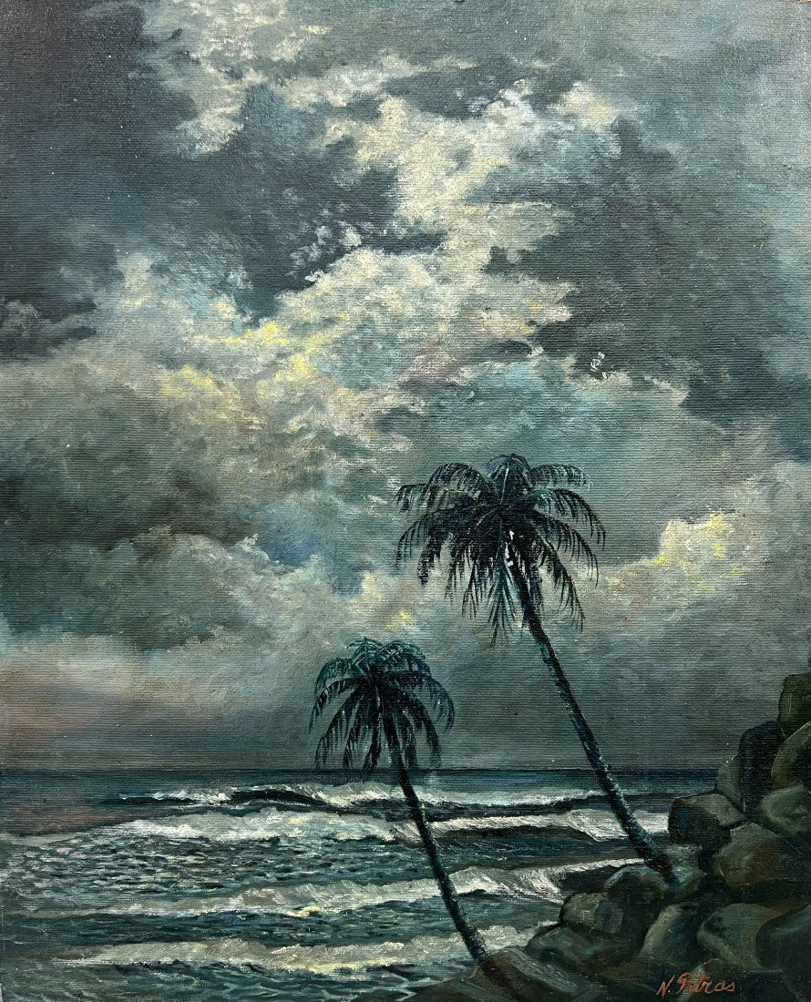 Impressionist Tropical Beach Landscape Painting, Signed (1 of 3)