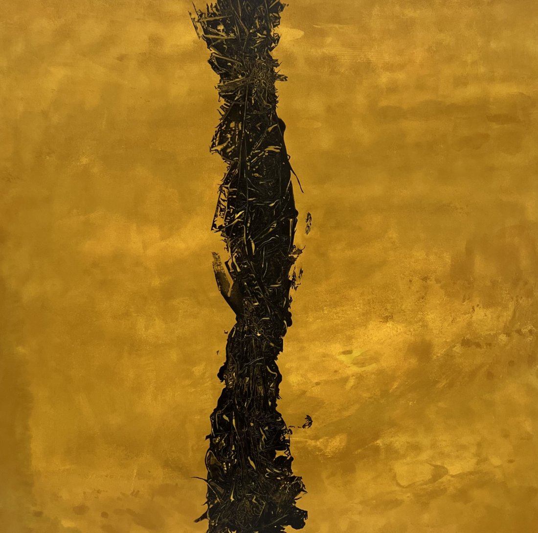 Large Yellow & Black Minimalist Abstract Painting, Unsigned (1 of 2)