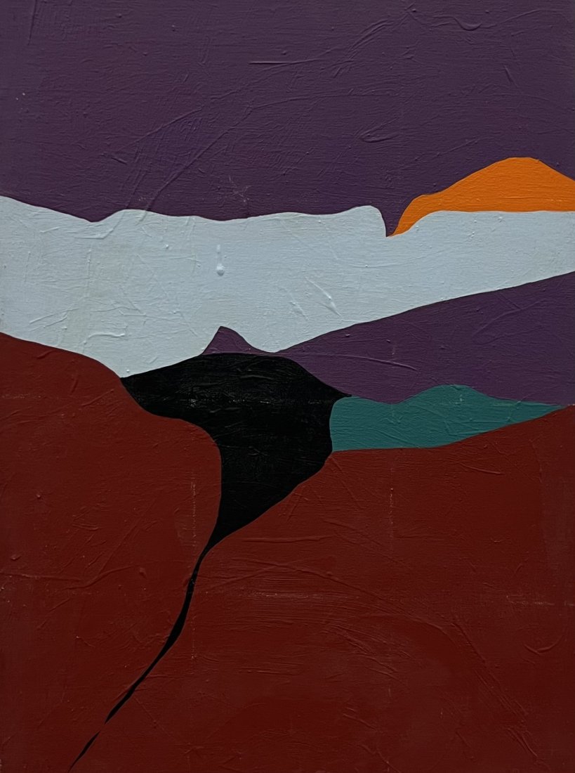 ELIZABETH BLUMENTHAL (20th c, American) Hard Edge Abstract: Oil on canvas 18 x 24 in