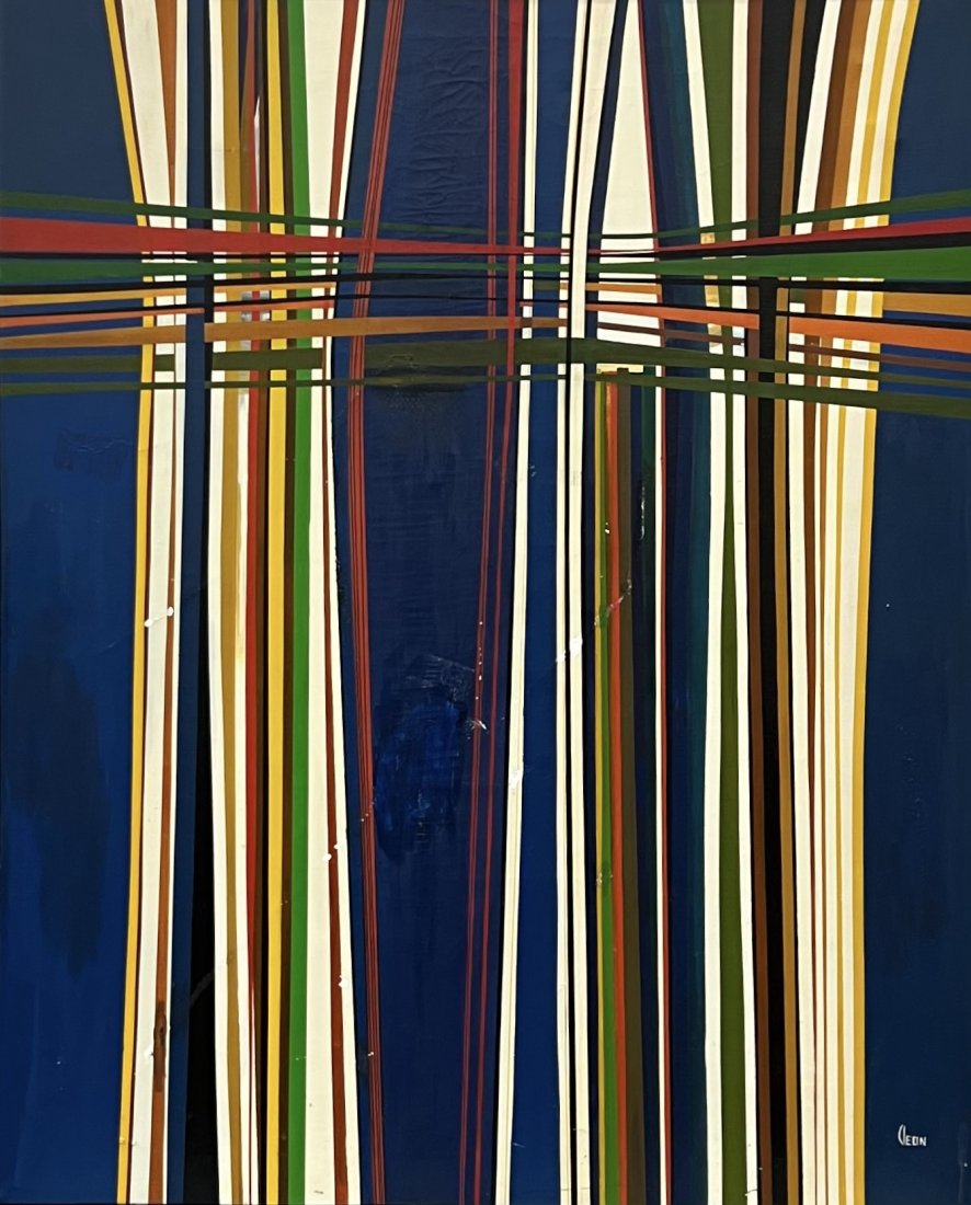 CLEON PHILLIPS (20th c, American) Large MCM Abstract, Exhibited, AS IS (1 of 7)