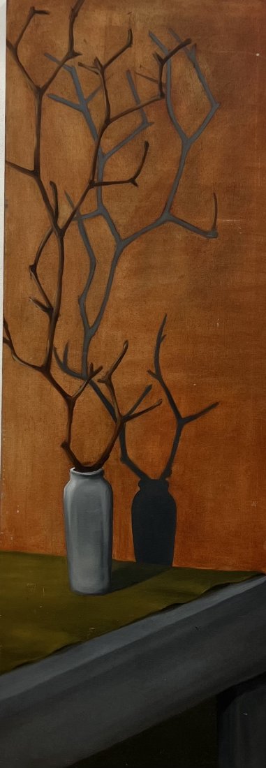 Modernist Still Life Painting: Oil on canvas 45 x 16 in