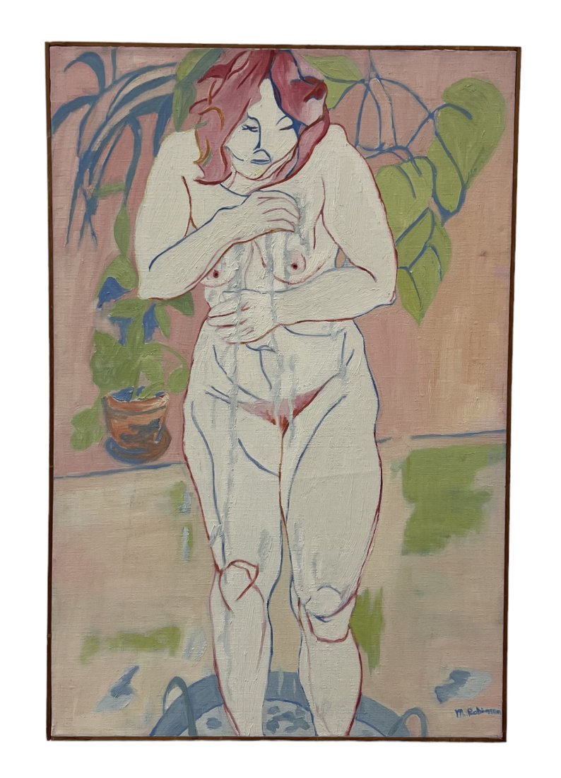 Post-Modernist Nude Painting Of A Woman, Signed M. Robinson: Oil on canvas 36 x 24 in