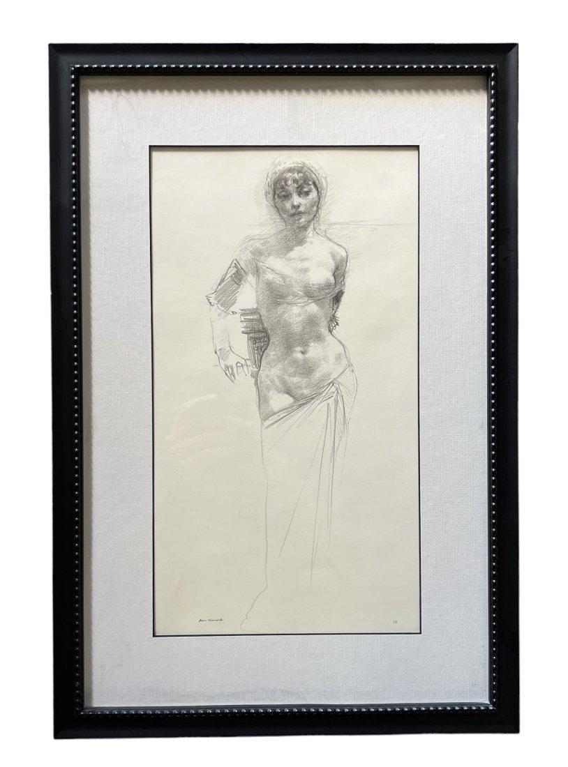 Nude Drawing Of A Woman, Signed Unknown Artist: Graphite on paper. 18 1/2 x 12 1/2 in (framed)