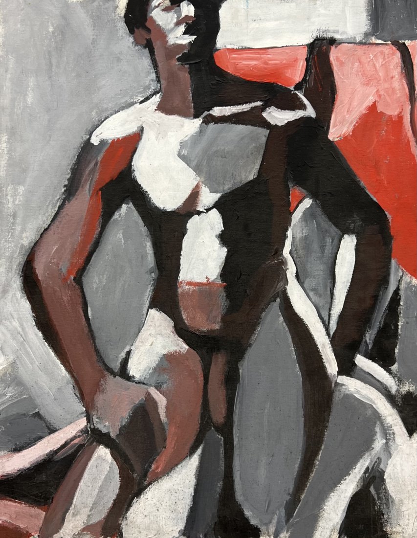 BARBARA YETERIAN (1939-2019, Armenian American) Male Nude: Oil on board 28 x 22 in