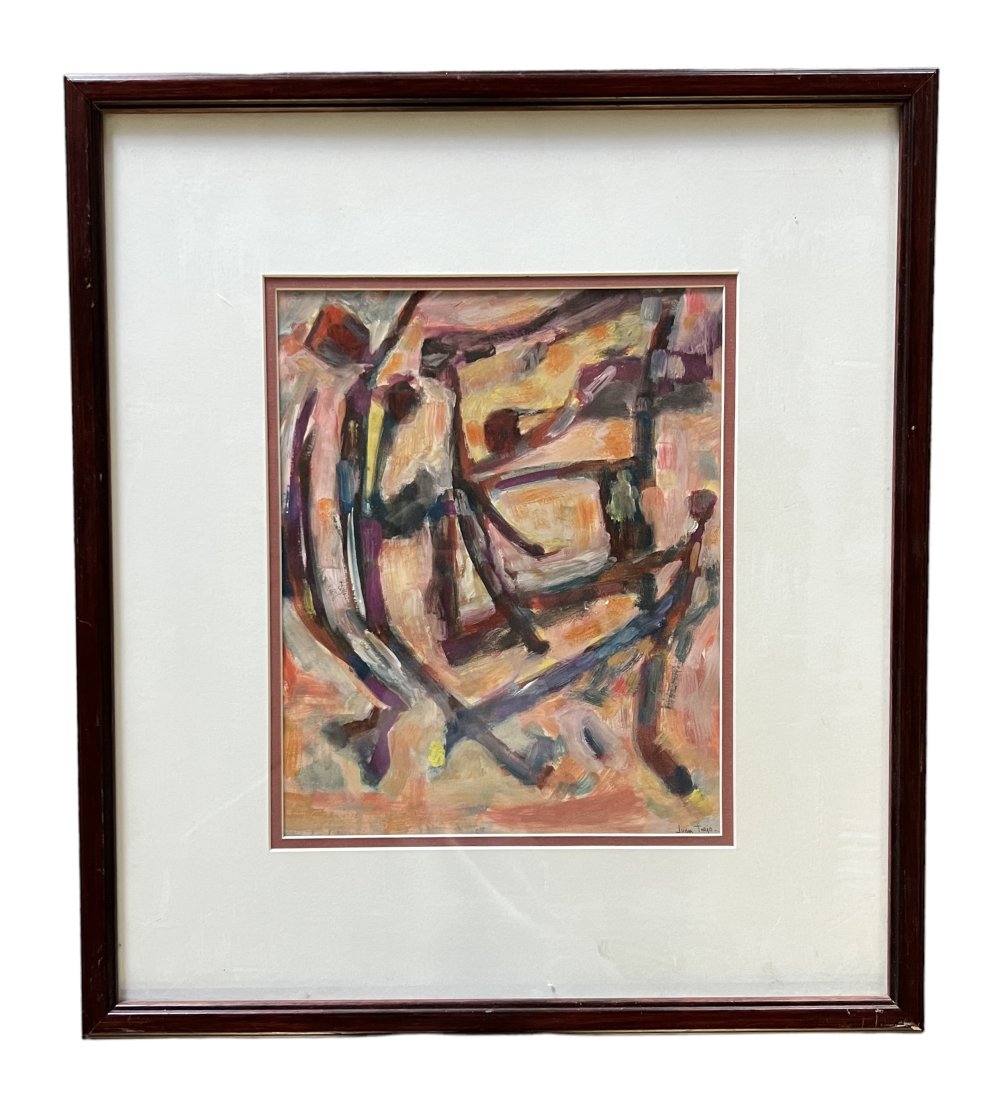 JUAN TREJO (20th c, California) Abstract: Oil on paper 9 1/2 x 11 1/2 in. (sight), 18 1/2 x 20 1/2 in. (framed)