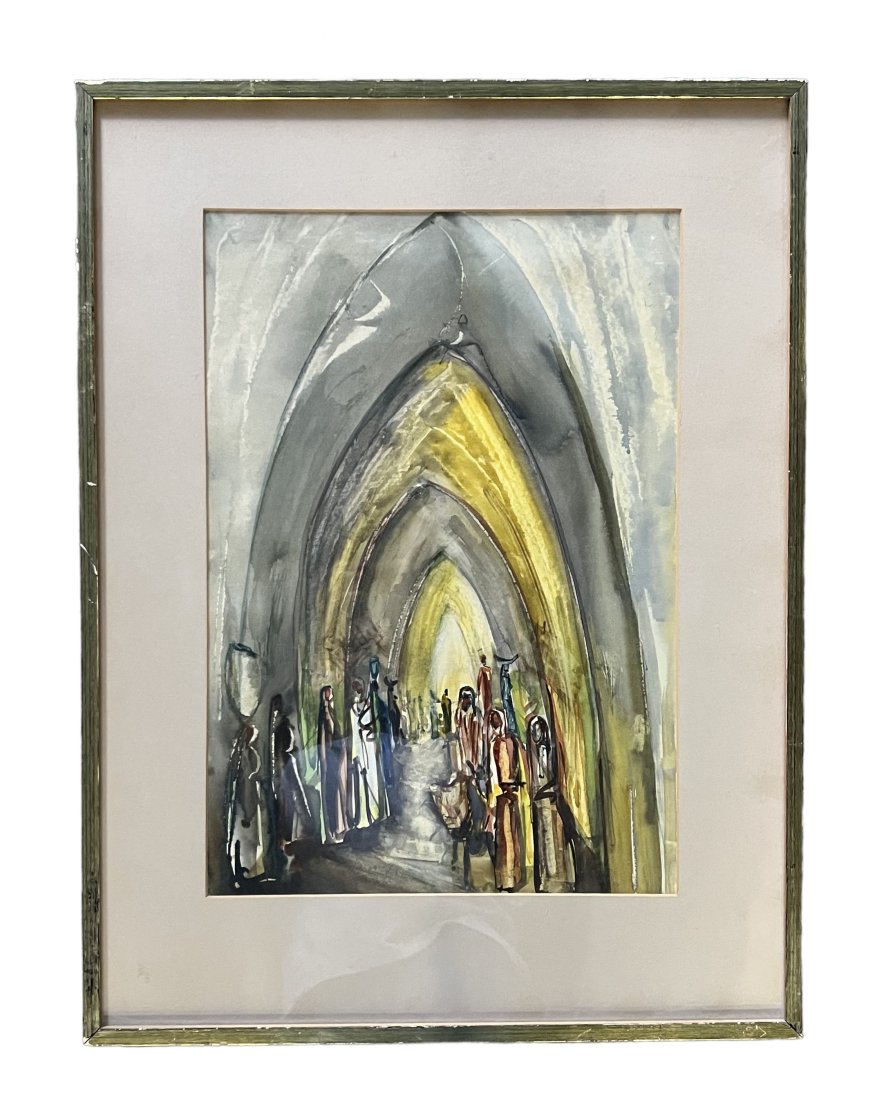 JOSEPH KOSSONOGI (1908-1981, Israel) Tel Aviv: Watercolor on paper 19 x 13 in. (sight), 27 x 20 1/4 in. "Born in Budapest, Hungary and resident in Israel for nearly forty years, Joseph Kossogi has reached down to the grass roots of life in this co