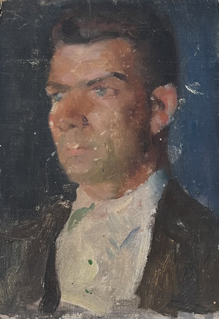 1920's Portrait Of A Handsome Man: Oil on board 13 x 9 in