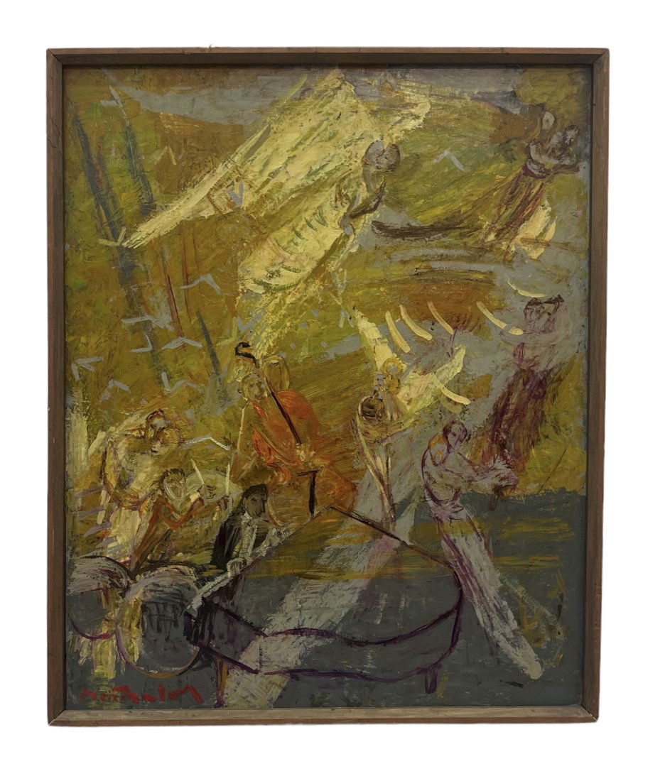 Modernist Abstract w/ Figures Playing Piano, Signed (1 of 3)