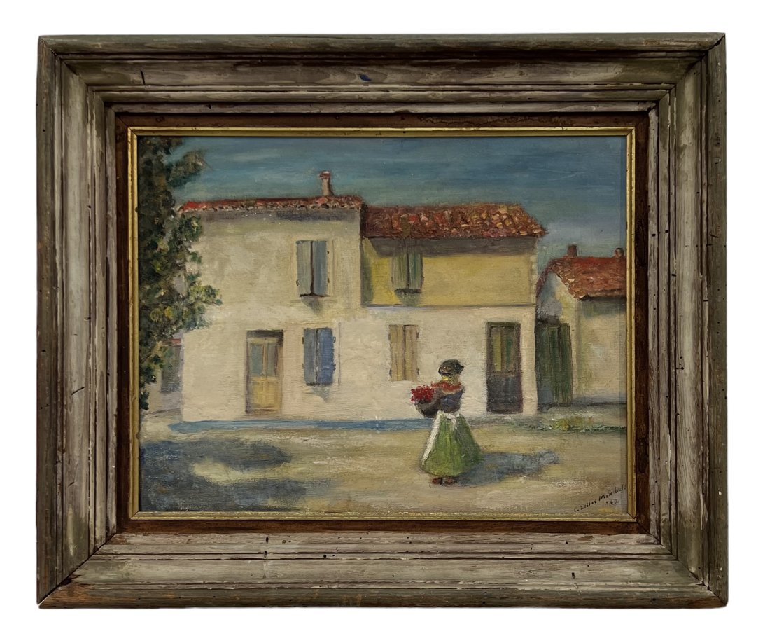 Impressionist Spanish Street Scene, Illegible Signature: Oil on canvas 18 x 14 in, 24 x 20 in (framed)