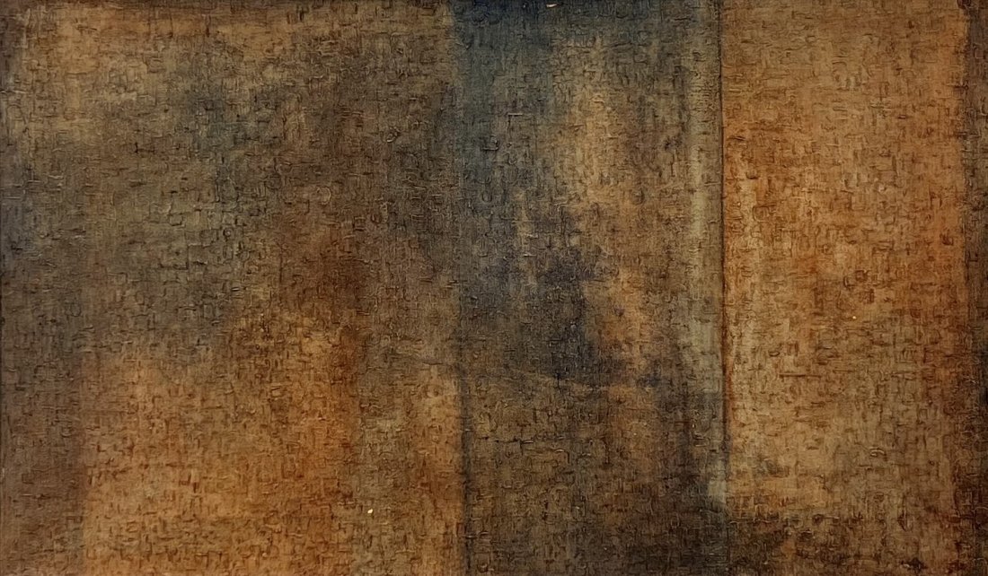 Mid-Century Modern Texturized Abstract Painting Earthy Tones: 30 x 50 in, appears unsigned