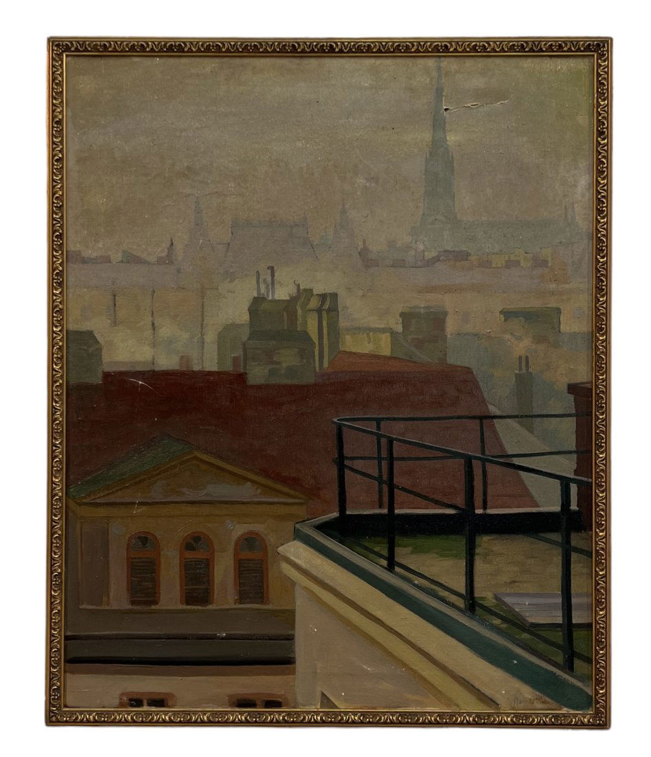 European School Impressionist City Scene Signed Illegibly (1 of 4)